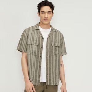 EVERLANE The Relaxed Linen Short-Sleeve Shirt / size S / olive green stripe